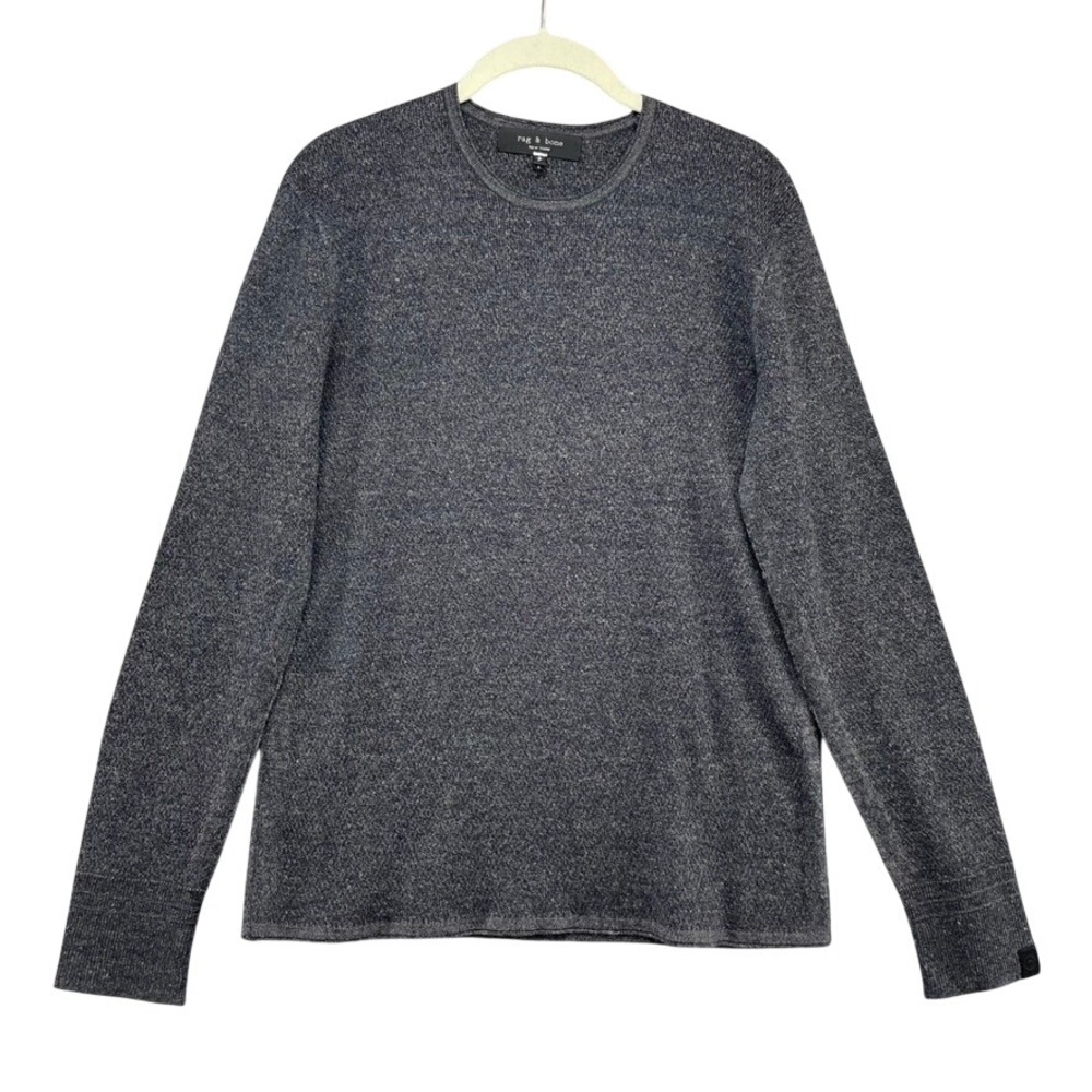 Rag & Bone Sweater Mens Small Charcoal Grey Merino Wool Linen Crewneck Knit